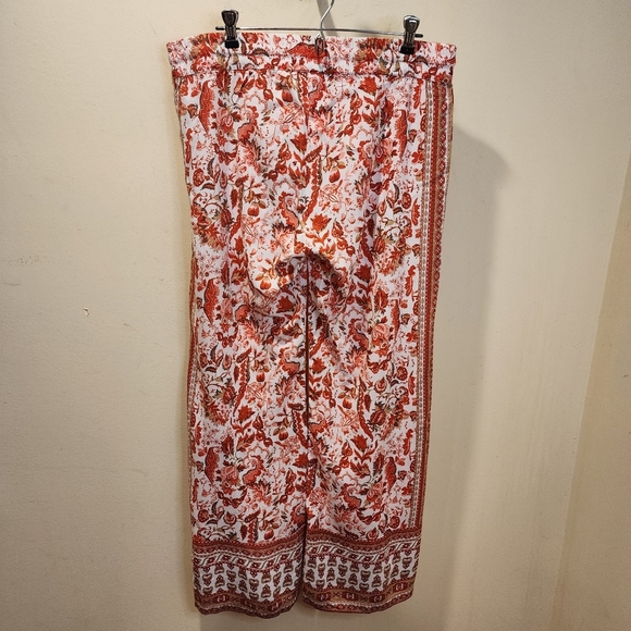 Hester & Orchard Floral Red and White Elastic Waisted  Flare Rayon Casual Pant L - Picture 12 of 13